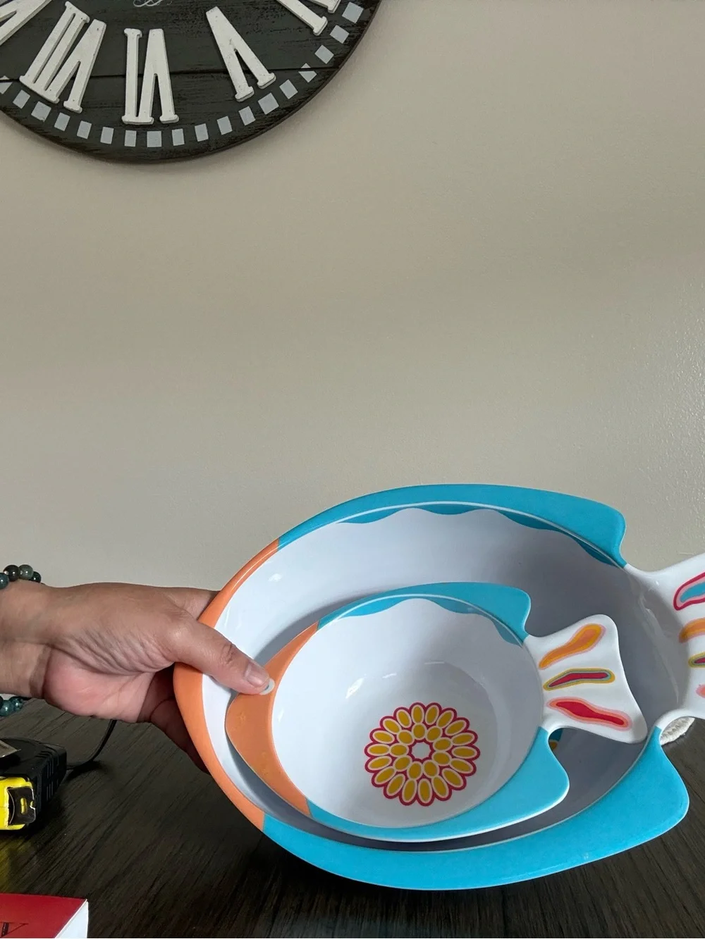 Colorful Fish-Shaped Melamine Bowl Set - Turquoise & Orange